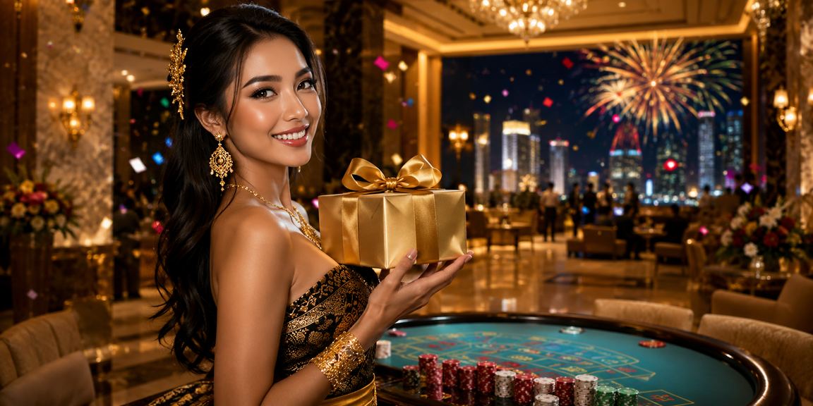 Suasana festival baccarat dan olahraga dengan dekorasi meriah dan penuh warna