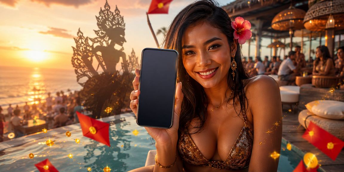 Amplop merah bonus taruhan di pantai dengan suasana festif yang meriah