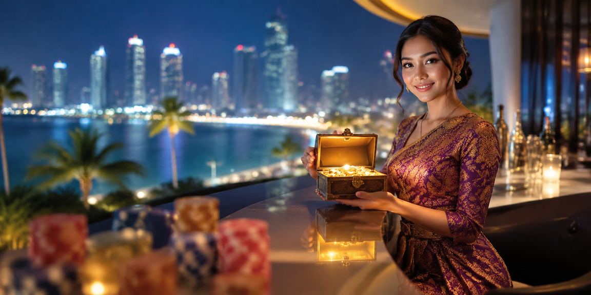 Model menampilkan bonus VIP platform taruhan olahraga dengan nuansa premium
